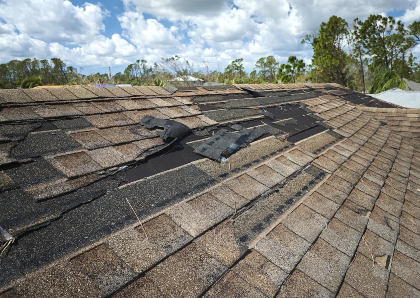 A damaged roof where the owner filed an insurance claim