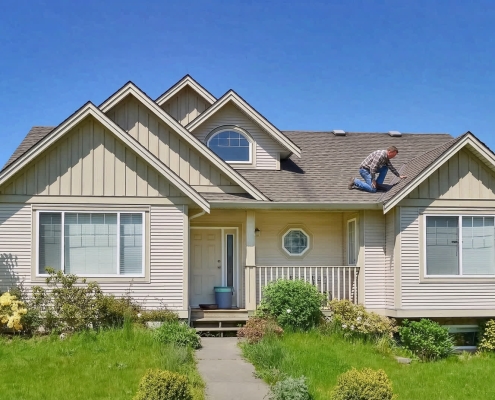 Roof inspector documenting damage for roof insurance claim in Dane County Wisconsin