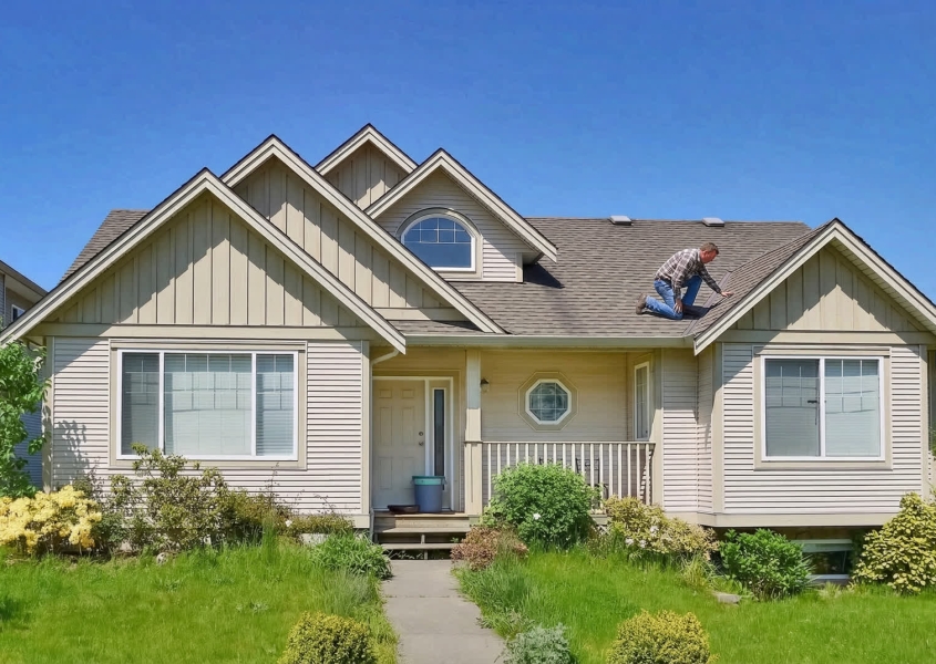 Roof inspector documenting damage for roof insurance claim in Dane County Wisconsin