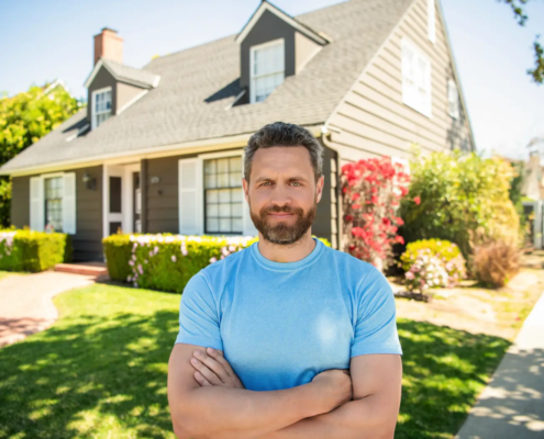 Hiring a roofing contractor reviewing shingle samples with homeowner