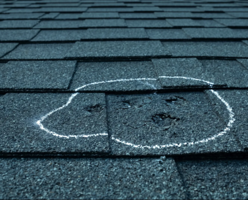 Close-up of shingles showing subtle hidden storm damage roof signs after hail