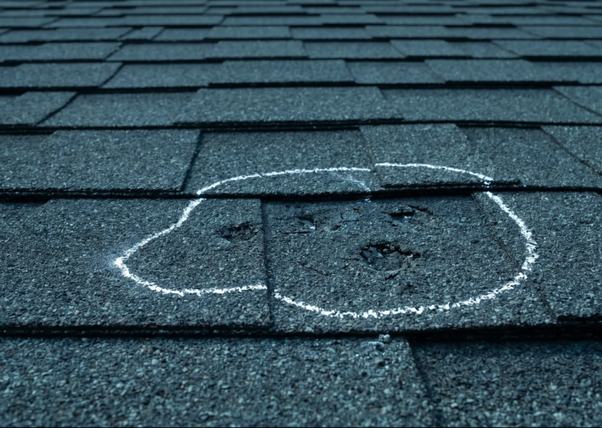 Close-up of shingles showing subtle hidden storm damage roof signs after hail